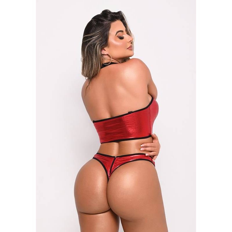 Conjunto de Cropped e Calcinha com Chocker de Vinil TQC Com Ziper Y7143