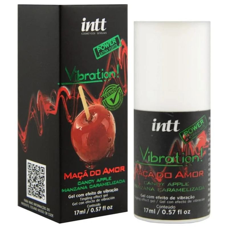 Gel Excitante e Vibrador Liquido Vibration com sabor de Maçã do amor